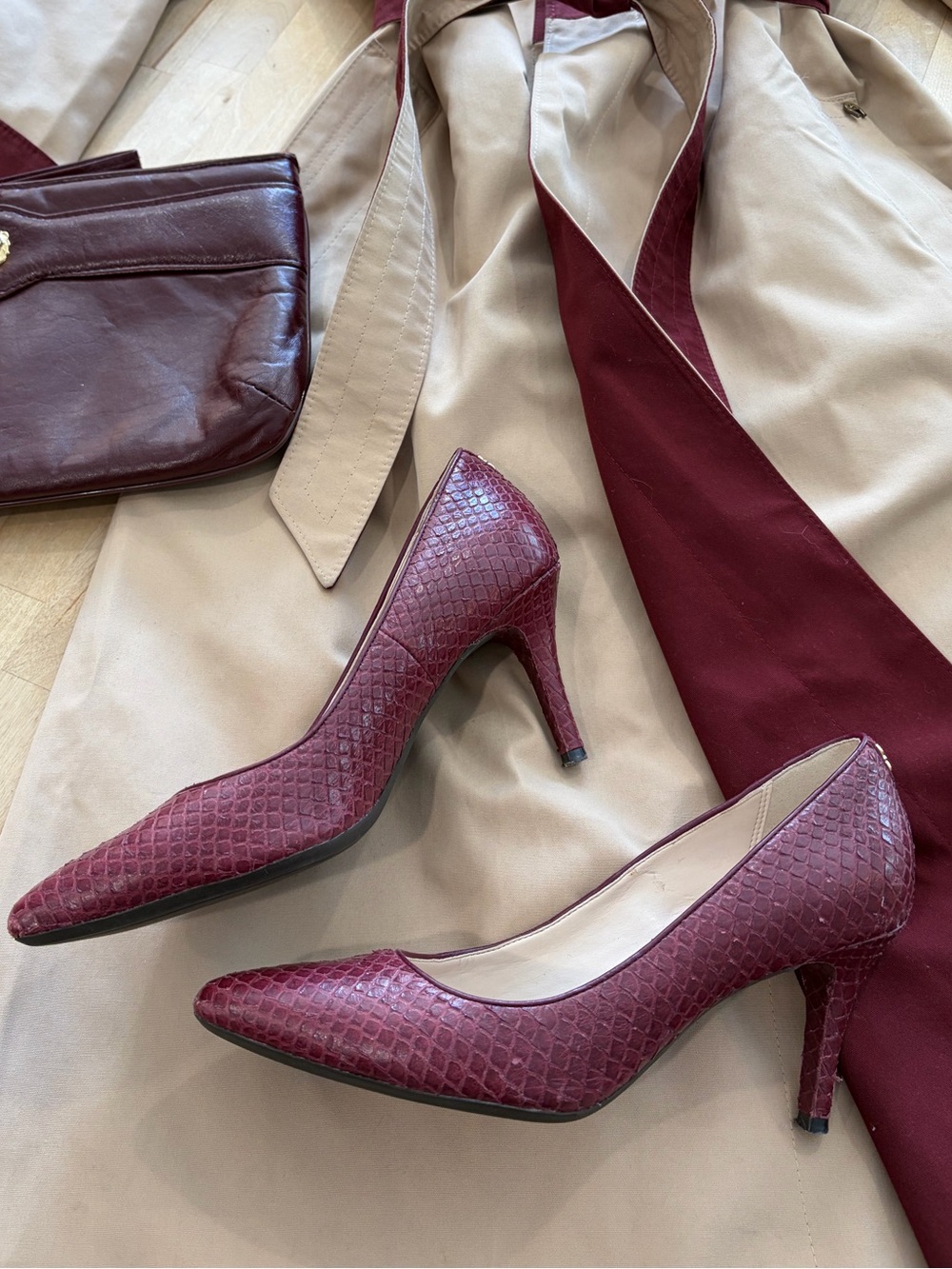 Cole Haan Burgundy Textured Pointed-Toe Pumps